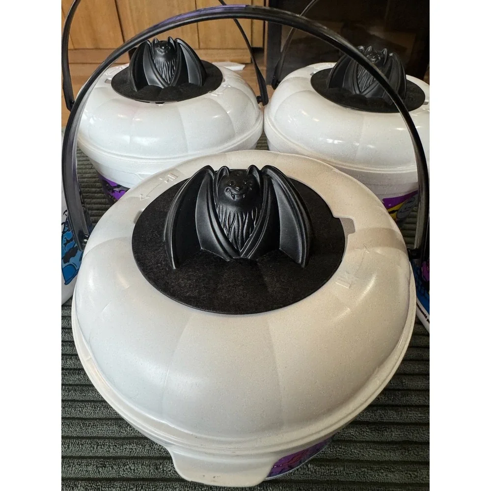 Vintage 1986 McDonalds Halloween Pails Buckets Bat Lid Decoration Lot of 5‎